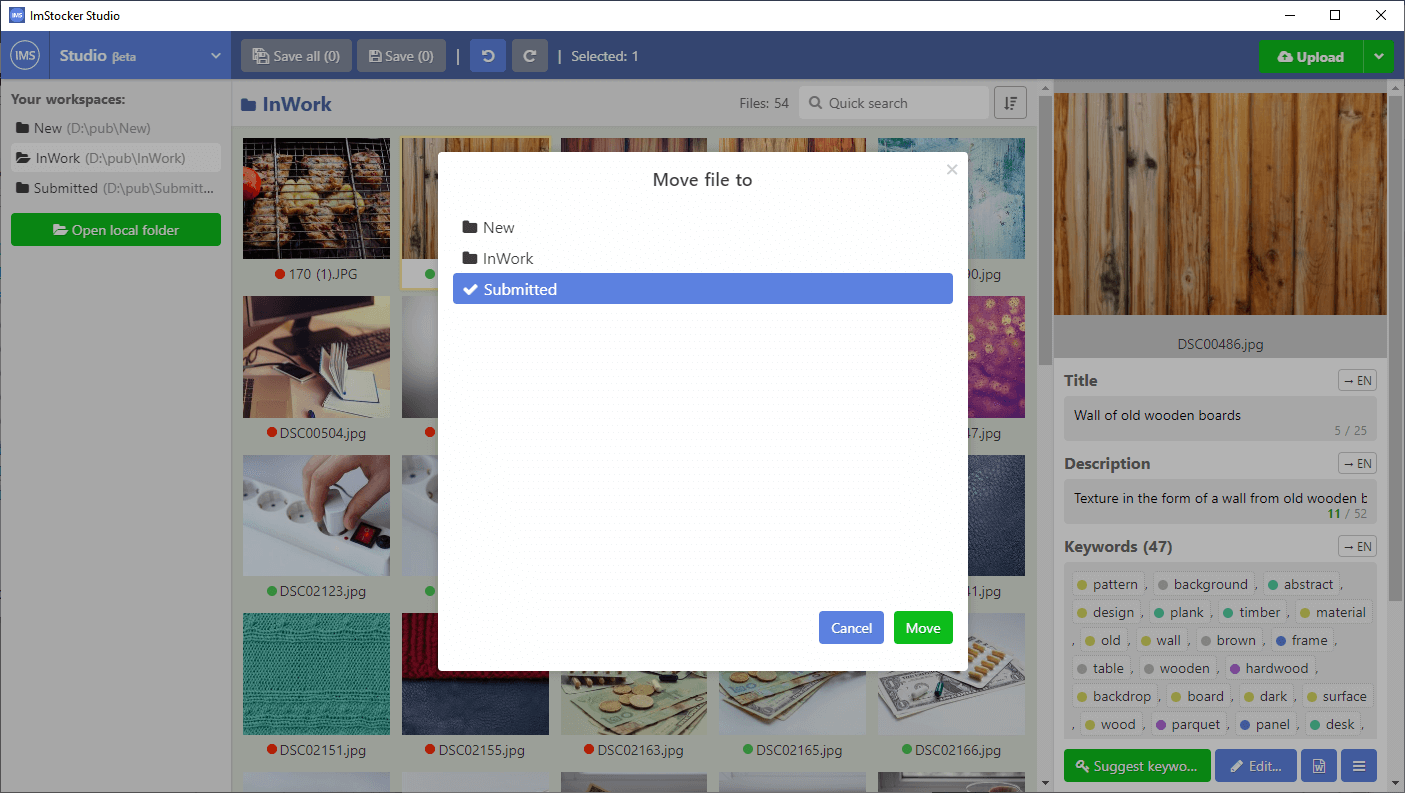 Moving files in ImStocker Studio